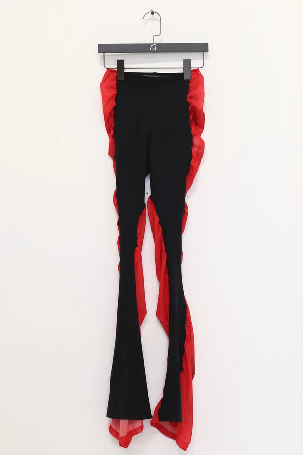 RUI mesh printed patchwork flared pants RSS24WV08 Onyx&Ruby w Print black&red/print